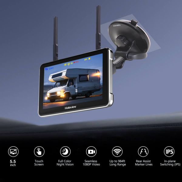 Byte Tango BT6R Touch Ultimate V2 1080P Wireless 4 Backup Camera System with Marker Light & Touch Screen 