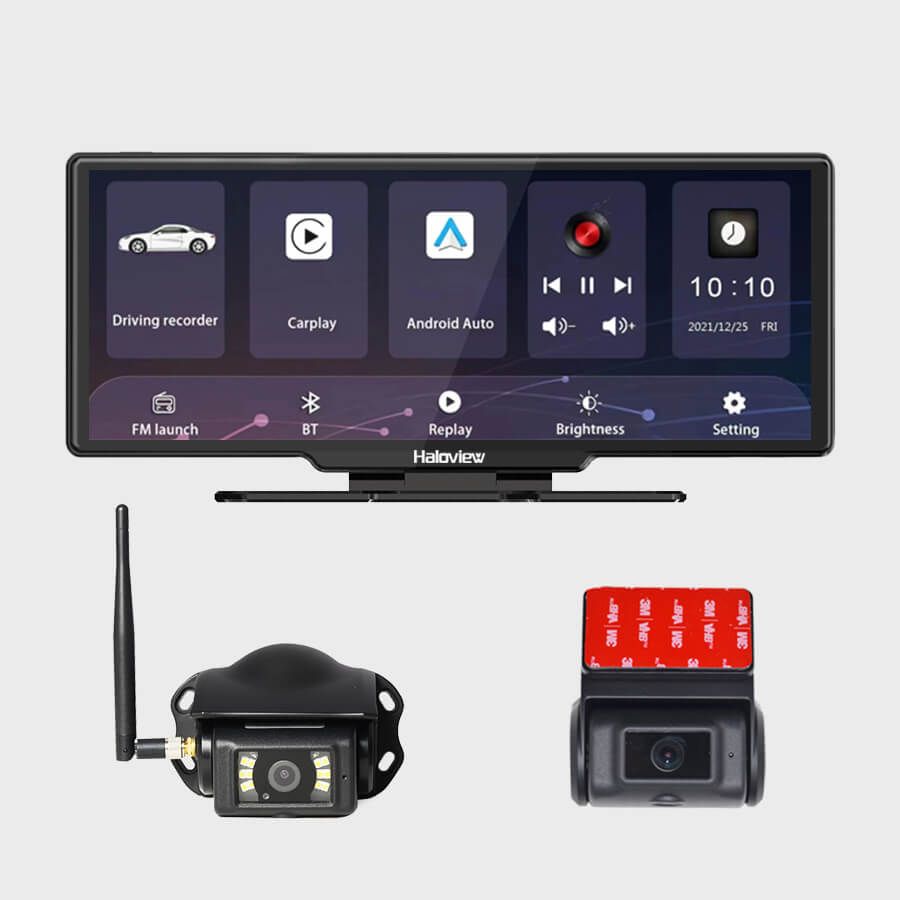 LAMTTO 9 Portable Inch Wireless Carplay Car Stereo with 2.5K Dash Cam,  1080p Backup Camera 64GB SD Card, Wireless Apple Carplay Car Radio Receive  GPS